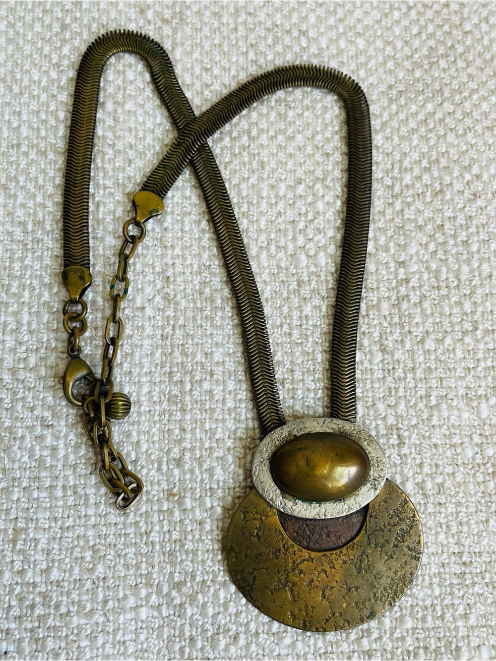 Marjorie Baer Vintage Mixed Metals Pendant Necklace 19" L